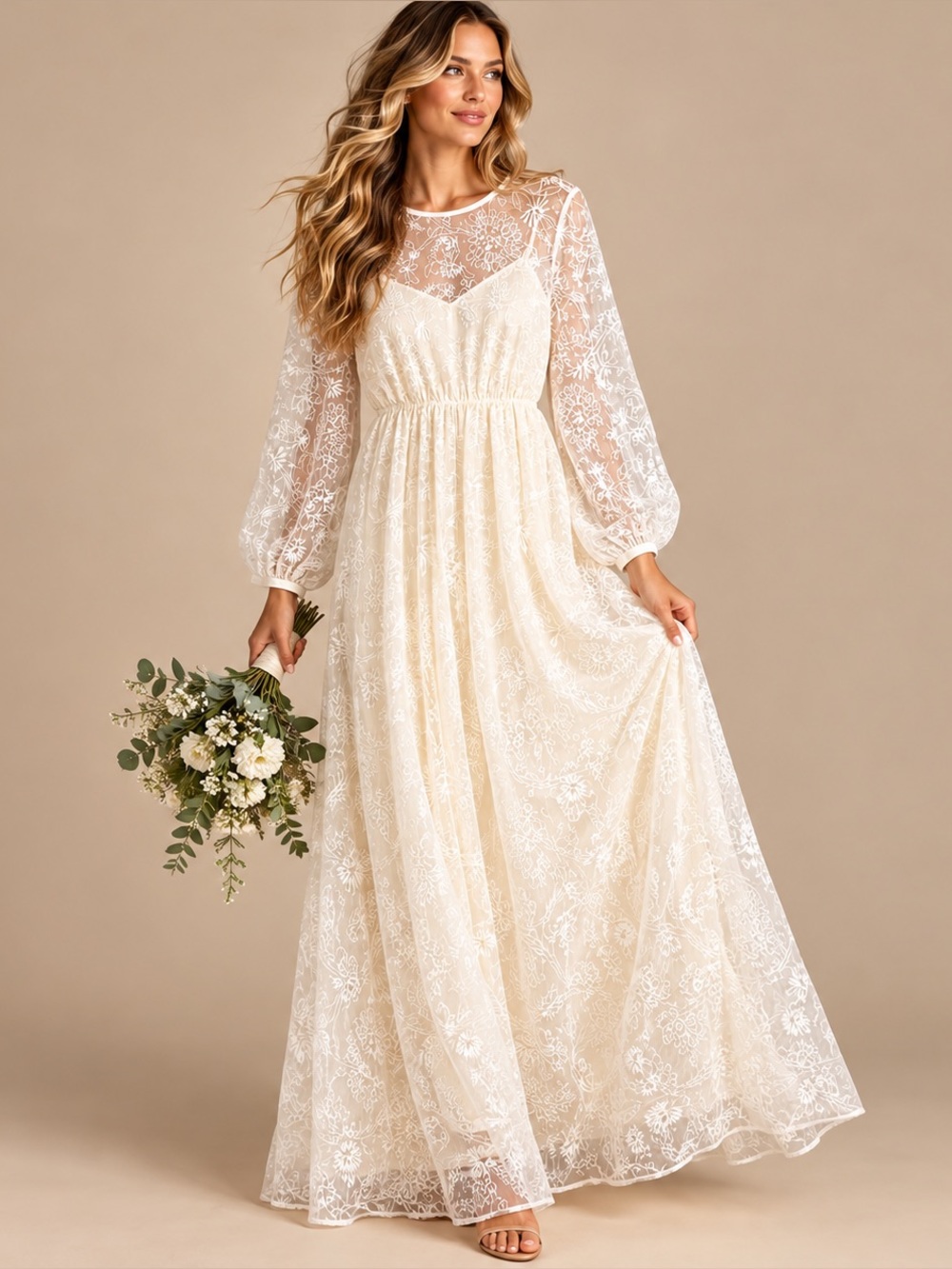 ModCloth Just the Beginning Maxi Dress S White Embroidered Bridal Wedding NWT